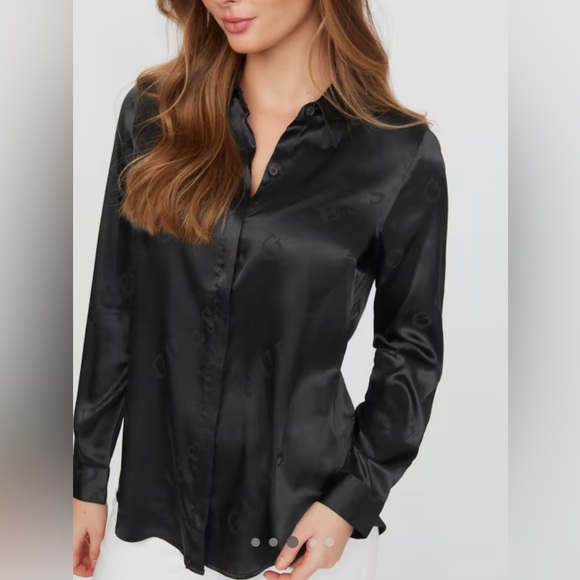 NEW!! Guess Galina Logo Satin Shirt never worn brand new - Picture 2 of 4